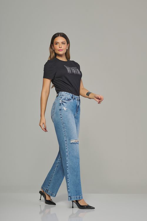 Calça wide leg jeans feminina Patogê cintura alta (G4) CL37955