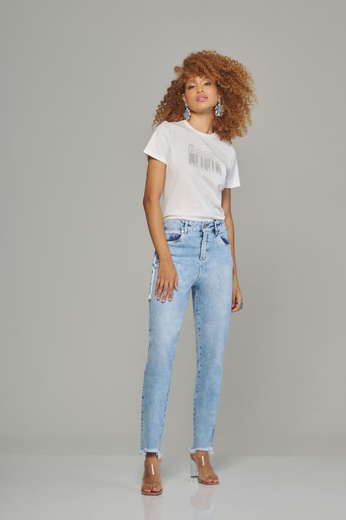Calça boyfriend jeans feminina Patogê cintura média (G3) CL38019
