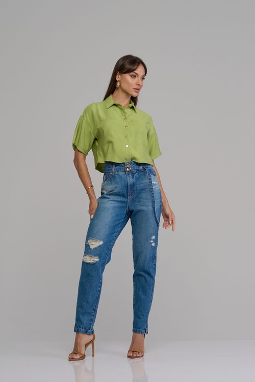 Calça baggy com cinto jeans feminina Patogê cintura alta (G4) CL37517