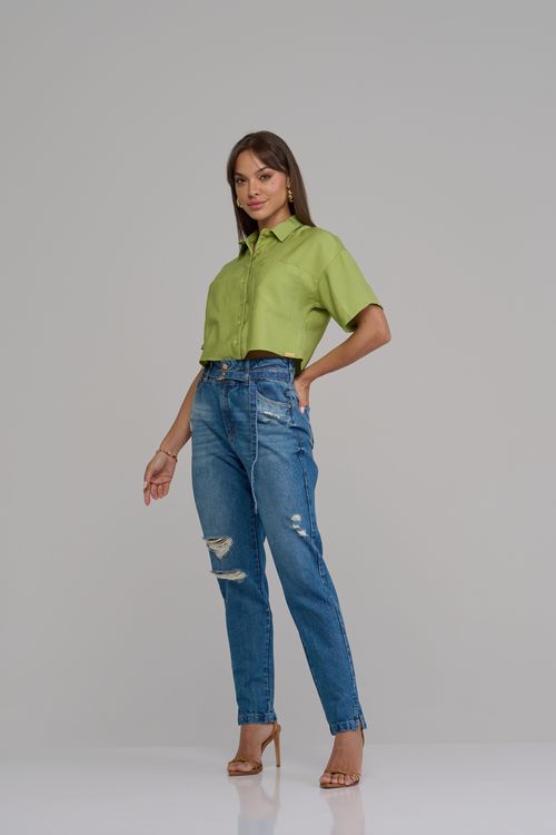 Calça baggy com cinto jeans feminina Patogê cintura alta (G4) CL37517