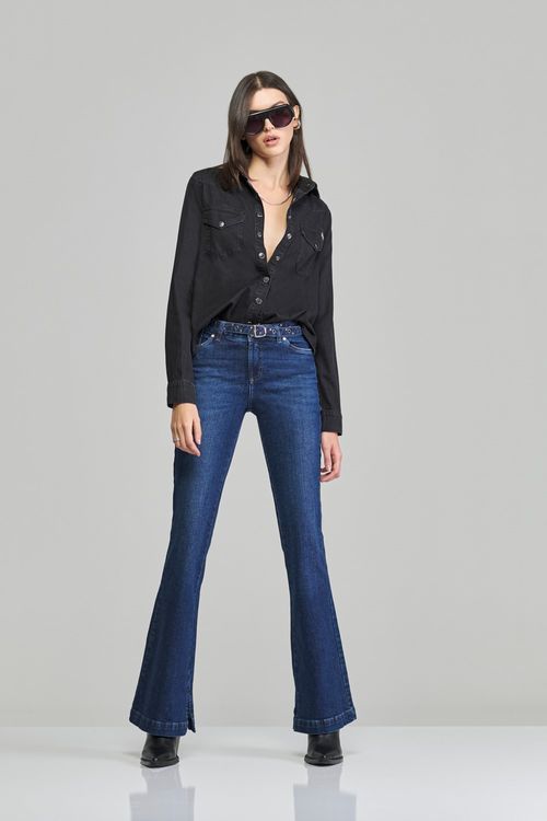 Calça Flare Jeans Feminina Patogê Cintura Média (G3) CL37706