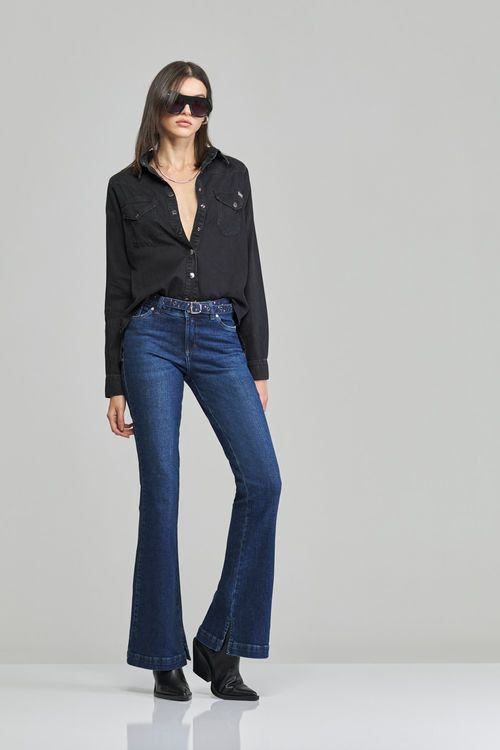 Calça Flare Jeans Feminina Patogê Cintura Média (G3) CL37706
