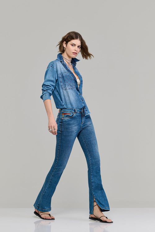 Calça boot cut jeans feminina Patogê cintura média (G3) CL37801
