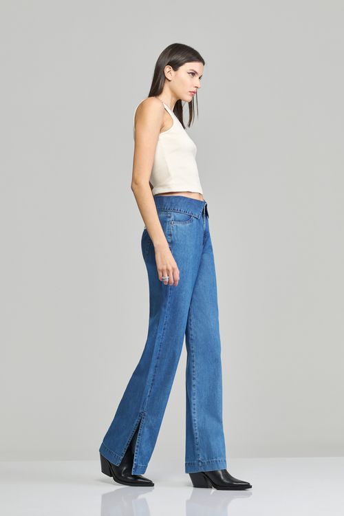 Calça Wide leg jeans feminina Patogê cintura alta (G4) CL37866