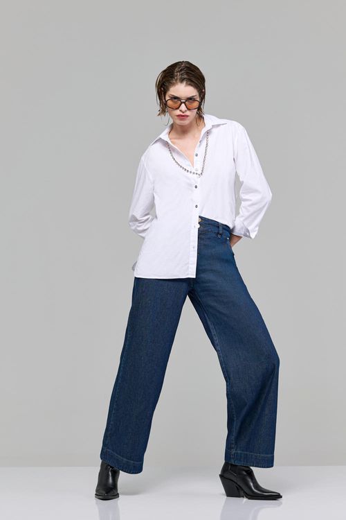 Calça pantalona jeans feminina Patogê cintura alta (G4) CL38421