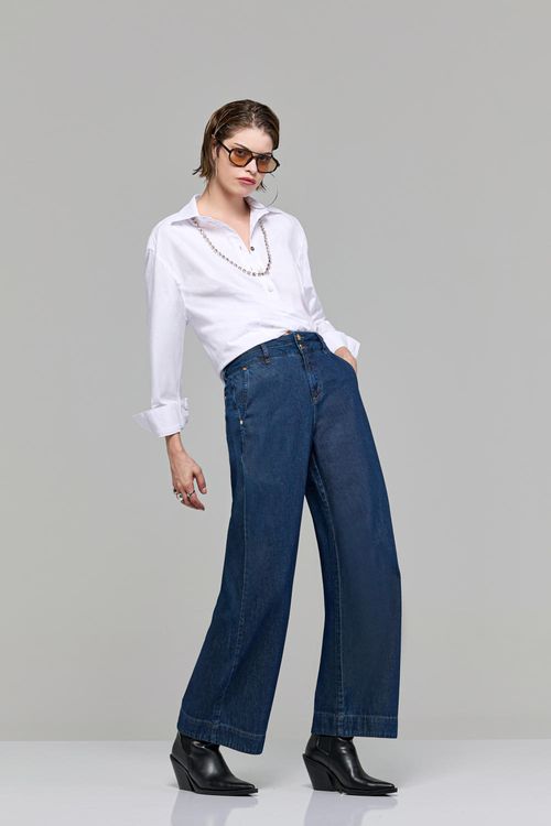 Calça pantalona jeans feminina Patogê cintura alta (G4) CL38421