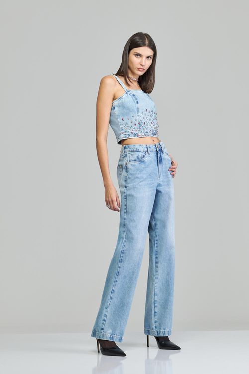 Calça reta jeans feminina cintura alta (G4) CL38435