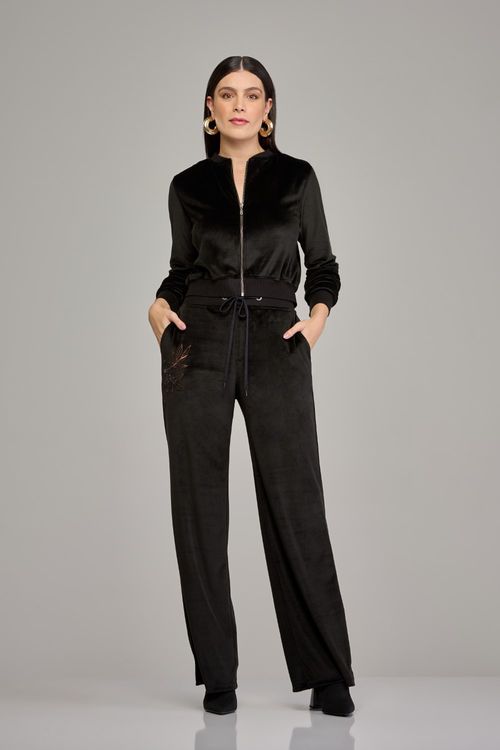 Calça wide leg em veludo feminina Patogê cintura média (G3) CL37708