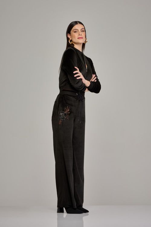Calça wide leg em veludo feminina Patogê cintura média (G3) CL37708