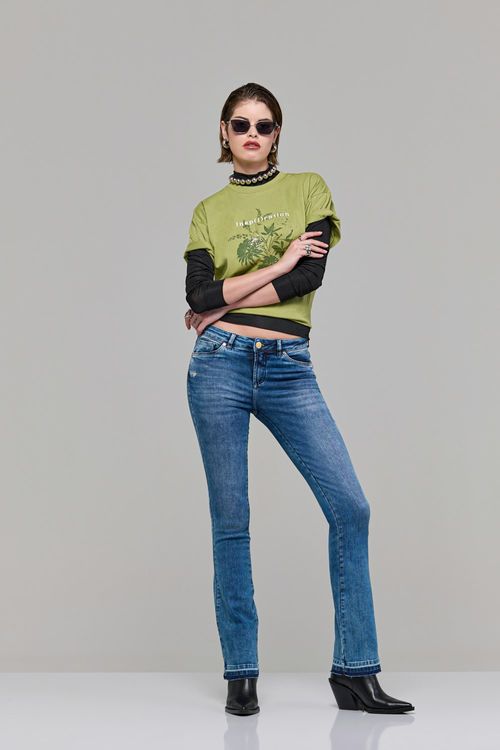 Calça boot cut jeans feminina Patogê cintura média (G3) CL37543