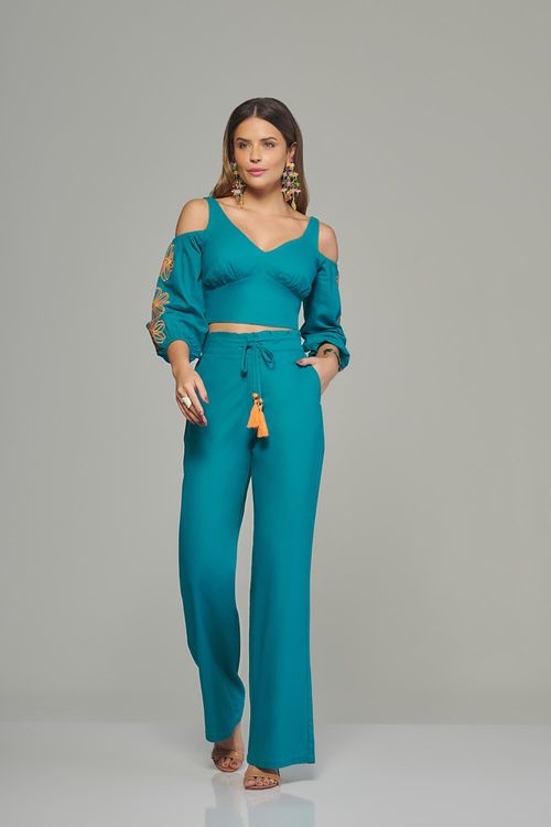 Calça pantalona feminina Patogê cintura alta (G4) CL38035