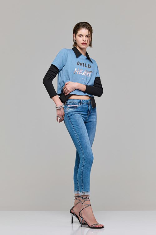 Calça Cigarrete Jeans Feminina Cintura Média (G3) CL37796