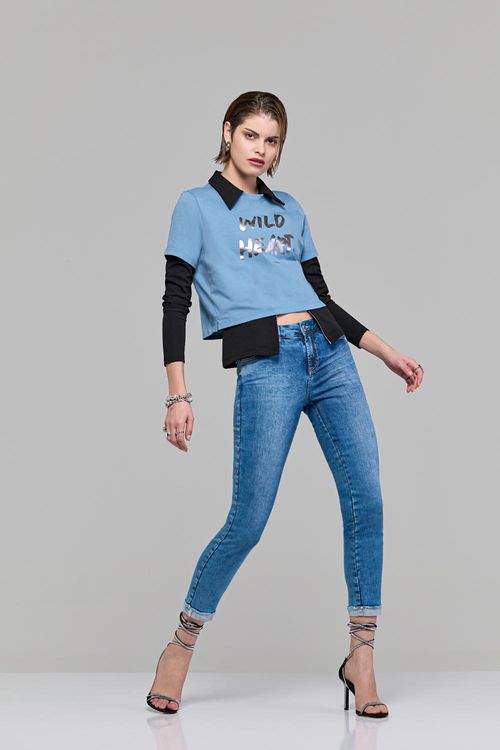 Calça Cigarrete Jeans Feminina Cintura Média (G3) CL37796