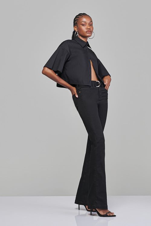 Calça Boot Cut Jeans Com Cinto Feminina Patogê Cintura Média (G3) CL38233