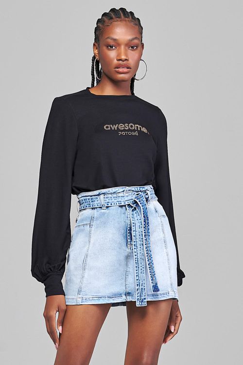 Mini Saia Jeans Feminina Patogê Cintura Alta (G4) SA38105