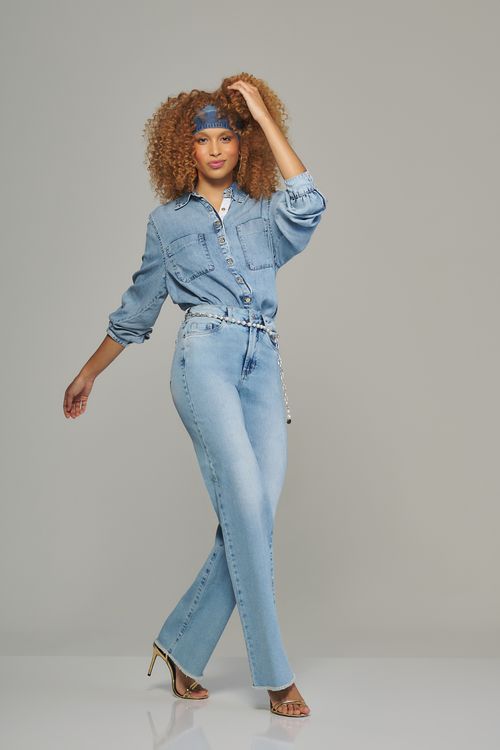 Calça Reta Jeans Feminina Patogê Cintura Média (G3) CL38070