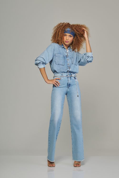 Calça Reta Jeans Feminina Patogê Cintura Média (G3) CL38070