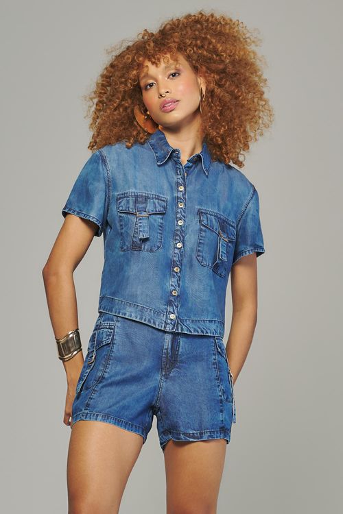 Short Liocel Feminino Patogê Cintura Alta (G5) SH38066