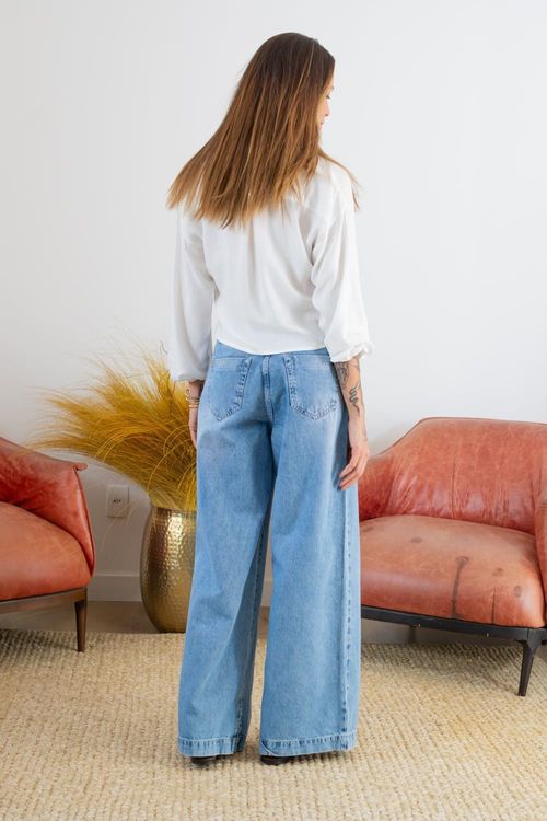 Calça pantalona jeans feminina Patogê cintura média (G3) CL38259