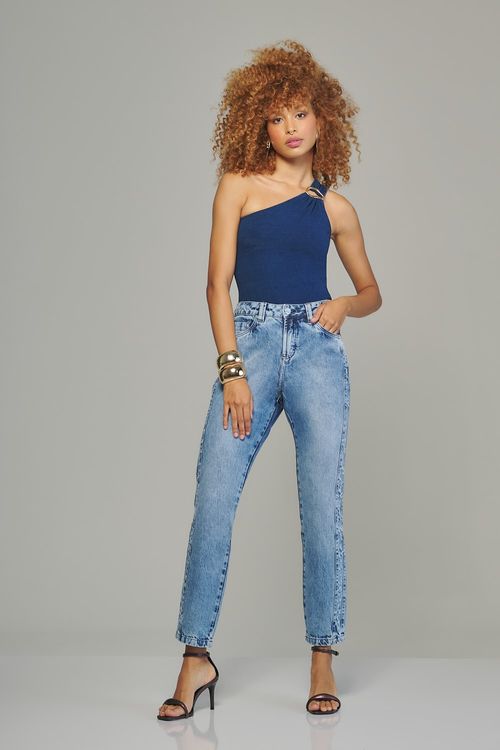Calça Reta Jeans Feminina Patogê Cintura Média (G3) CL38113