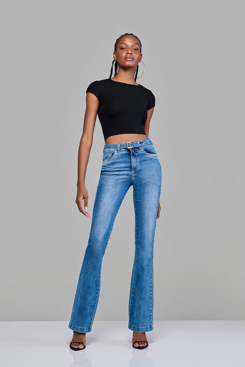 Calça Boot Cut Jeans Feminina Patogê Cintura Média (G3) CL38059