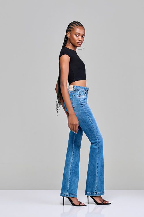 Calça Boot Cut Jeans Feminina Patogê Cintura Média (G3) CL38059