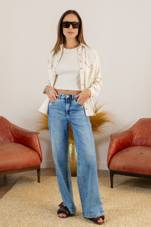 Calça Wide Leg Jeans Feminina Patogê Cintura Alta (G4) CL38137