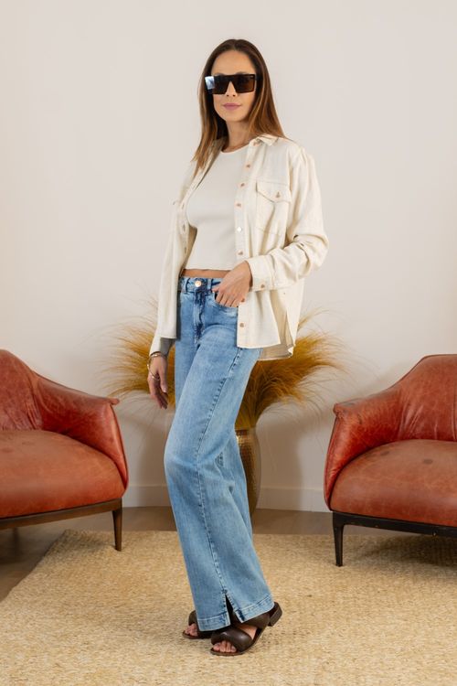 Calça Wide Leg Jeans Feminina Patogê Cintura Alta (G4) CL38137