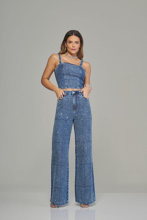 Calça Wide Leg Light Jeans Feminina Patogê Cintura Alta (G4) CL38094