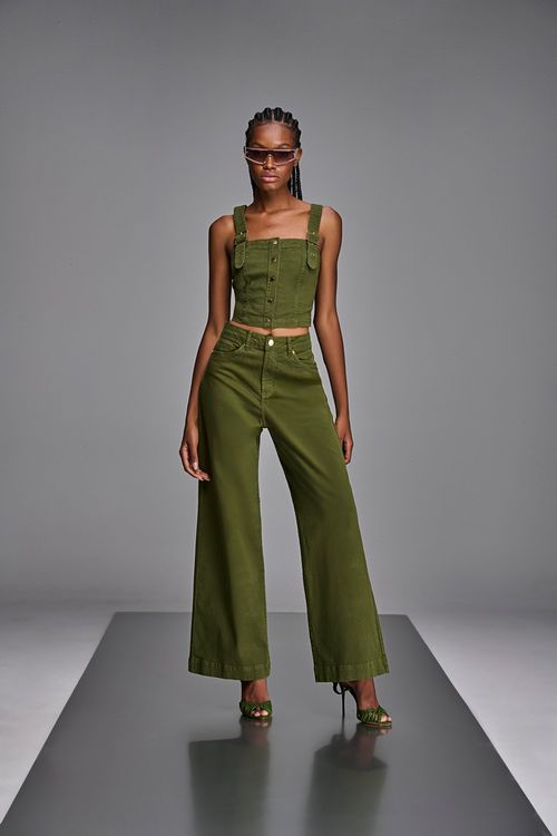 Calça Wide Leg Jeans Feminina Patogê Cintura Alta (G4) CL38517