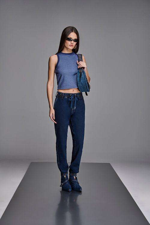 Calça Jogger Jeans Feminina Patogê Cintura Média (G3) CL38700