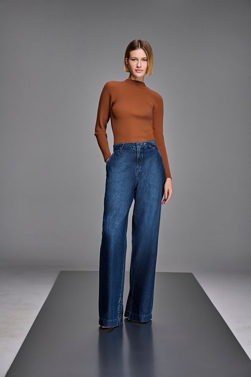 Calça Jeans Pantalona Feminina Cintura Alta (G4) CL38520