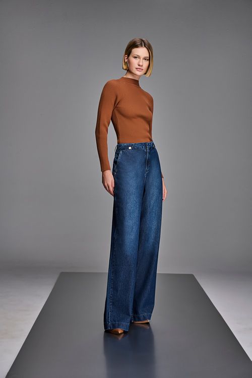 Calça Jeans Pantalona Feminina Cintura Alta (G4) CL38520