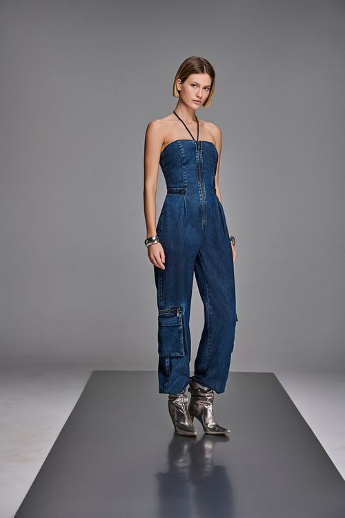 Macacão Jeans Feminino com Cinto Patogê MC38472