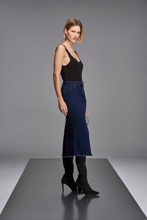 Saia Midi Jeans Feminina Patogê SA38694