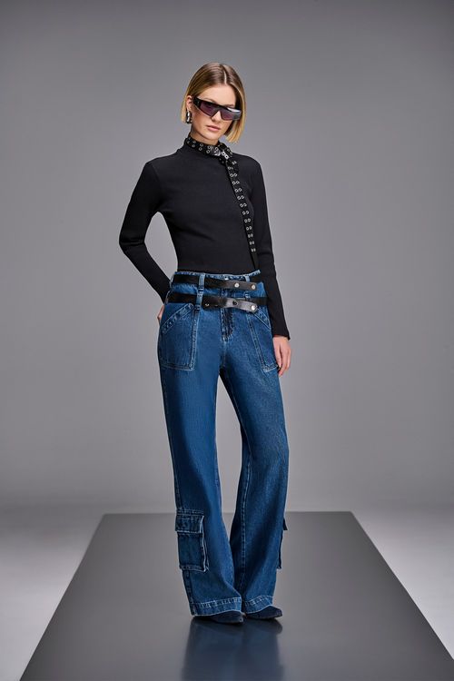 Calça Jeans Wide Leg Feminina Patogê Cintura Média (G3) CL38474