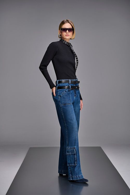 Calça Jeans Wide Leg Feminina Patogê Cintura Média (G3) CL38474