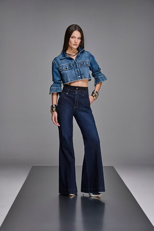 Calça Jeans Over  Flare Feminina Patogê cintura Alta (G4) CL38482
