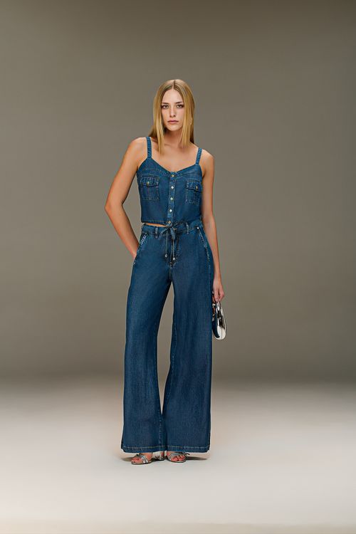 Calça Pantalona Jeans Feminina Patogê Cintura Média (G3) CL38258