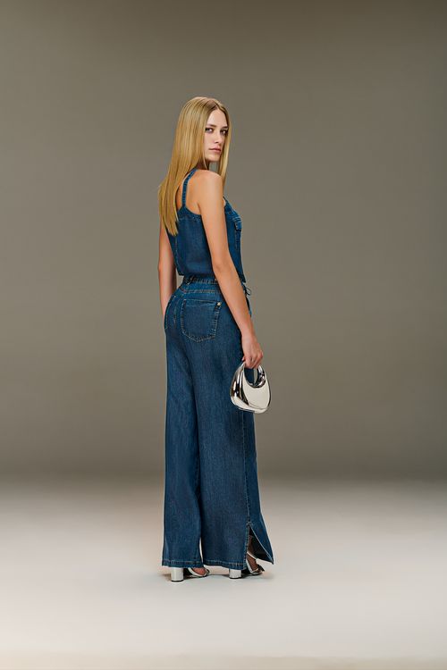 Calça Pantalona Jeans Feminina Patogê Cintura Média (G3) CL38258