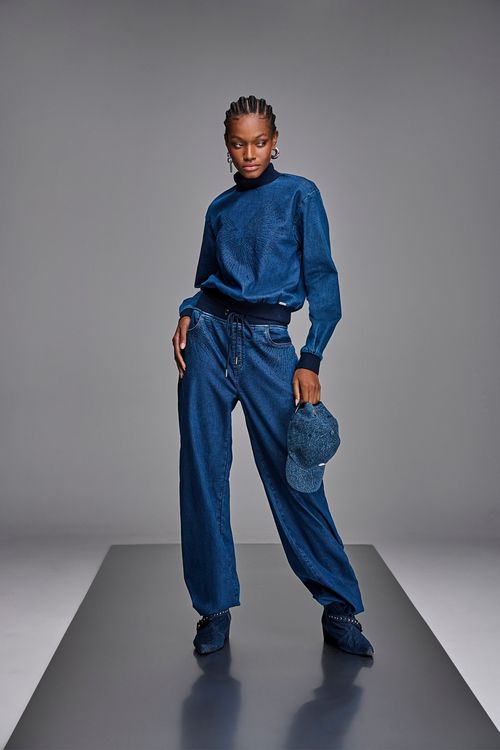 Calça Wide Leg Moletom Jeans Feminina Patogê CL38610