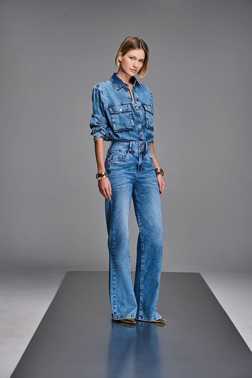 Calça Wide Leg Jeans Feminina Patogê Cintura Alta (G4) Cl38685