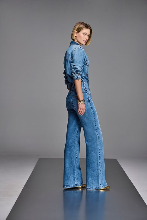Calça Wide Leg Jeans Feminina Patogê Cintura Alta (G4) Cl38685