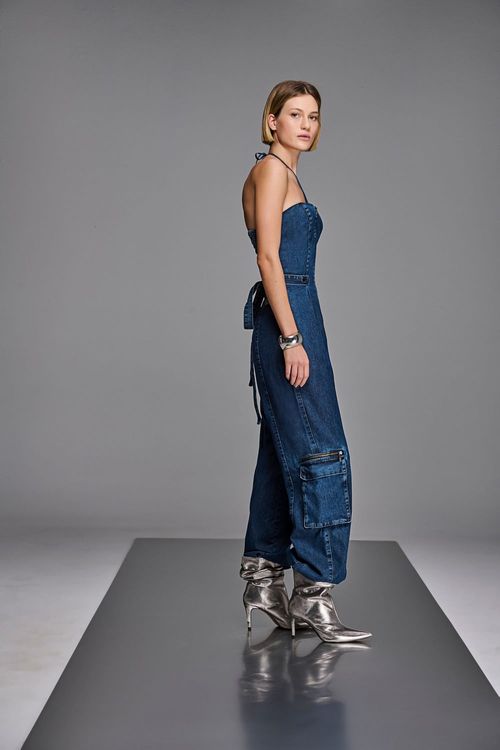 Macacão Jeans Feminino com Cinto Patogê MC38472