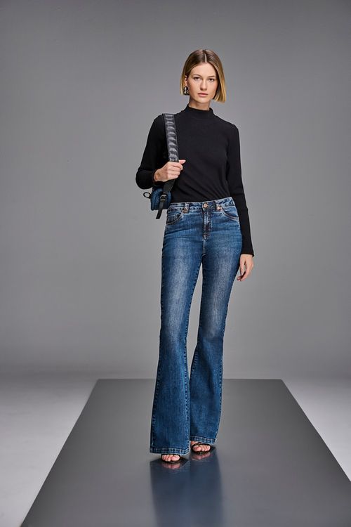 Calça Flare Jeans Feminina Patogê Cintura Média (G3) CL38690