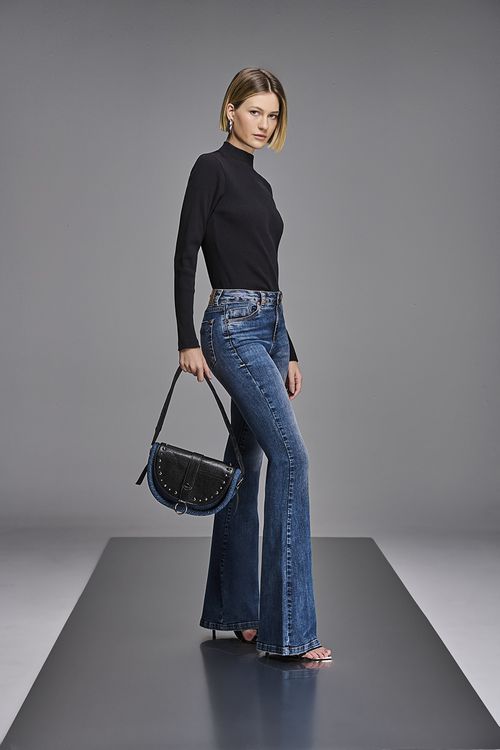 Calça Flare Jeans Feminina Patogê Cintura Média (G3) CL38690