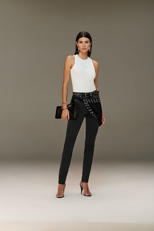 Calça Skinny Jeans Feminina  Com Cinto Cintura Alta (G4)Patogê CL38874