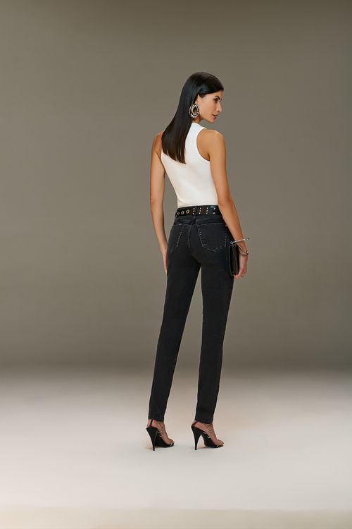 Calça Skinny Jeans Feminina  Com Cinto Cintura Alta (G4)Patogê CL38874