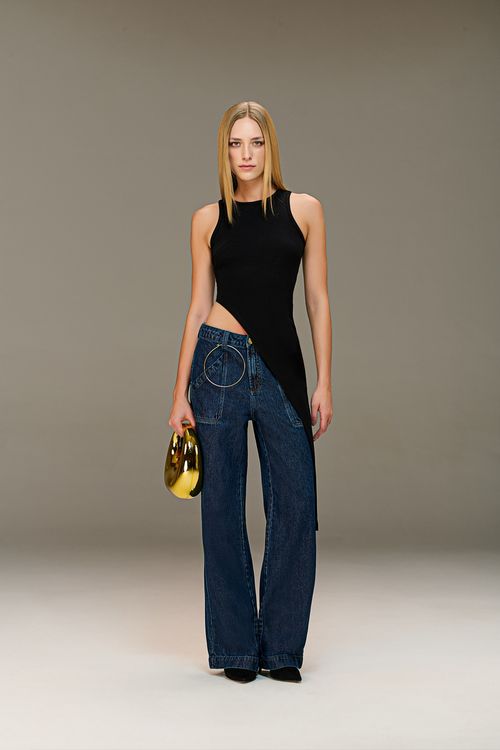 Calça Wide Leg Jeans Feminina Patogê Cintura Média (G3) CL39269