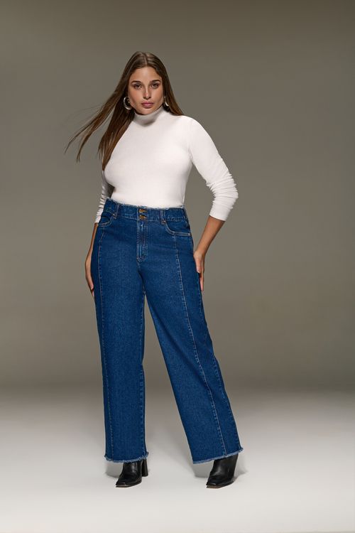 Calça Reta Jeans Feminina Curvy Patogê Cintura Alta (G4) CL39276